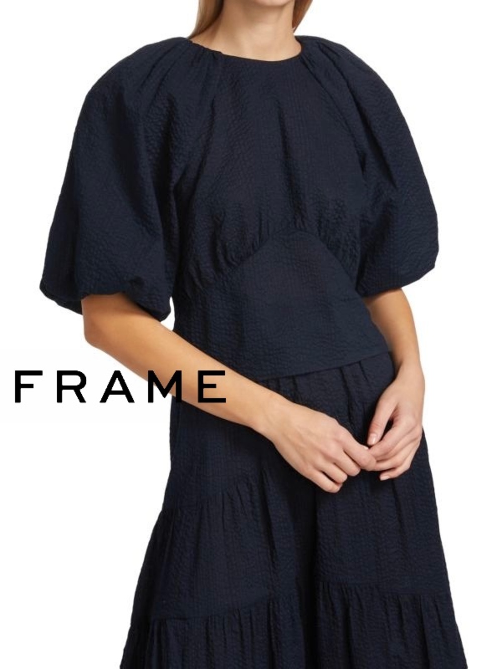 FRAME Gathered Seam Puff Sleeve Top, M